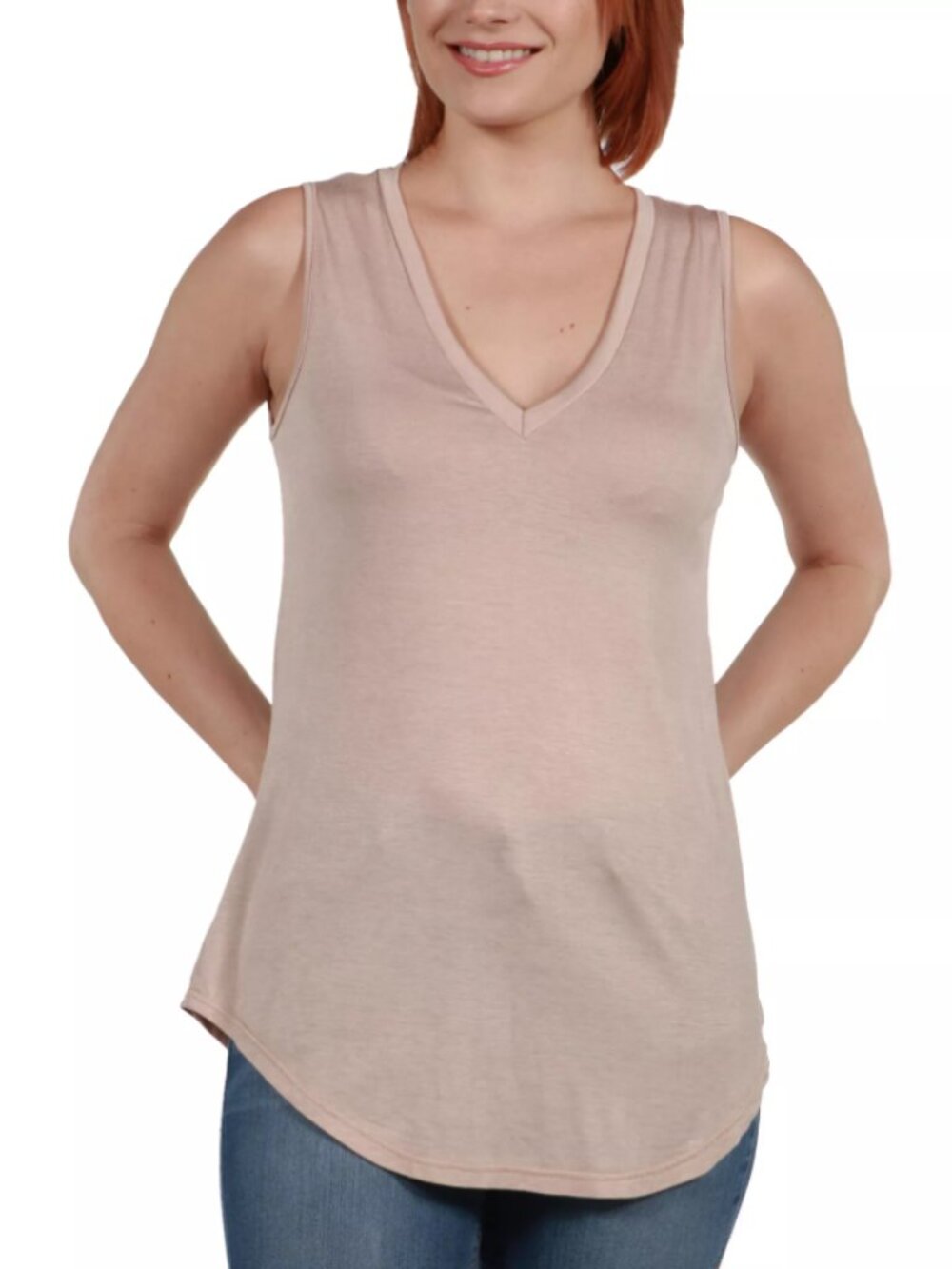 24seven Comfort Apparel V Neck Tunic Tank Top, Nude, Sz 1x NWT